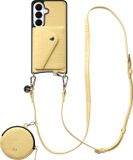 AVY Leren Hoesje geschikt voor Samsung Galaxy S26 Plus | Met Koord, Wallet en Pouch | Compatibel met MagSafe | Leather Case met 130CM Koord | Long Leather | Croco Geel