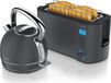 Arendo Set petit déjeuner, Acier inoxydable, Bouilloire avec contrôle de température 1.7L, Grille-pain 4 tranches longue fente, Grille-pain 4 tranches, Porte-rouleau, Vintage, Gris froid