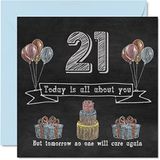 Grappige 21e verjaardagskaarten voor mannen vrouw - krijt schoolbord - gelukkige verjaardagskaart voor neef dochter zoon zus broer kleindochter nichtje kleinzoon oom, 145mm x 145mm humor plagerij wenskaarten