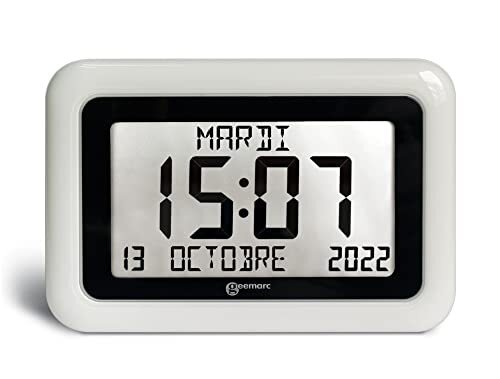 Geemarc Telecom VISO 10 - klok met grote weergave van tijd, datum en dag; wand- of standmontage, automatische updates