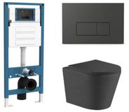 QeramiQ Dely Toiletset - inbouwreservoir Qeramiq Flush - slim zitting - kunststof mat antraciete bedieningsplaat - rechthoekige knoppen - mat zwart
