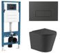 QeramiQ Dely Toiletset - inbouwreservoir Qeramiq Flush - slim zitting - kunststof mat antraciete bedieningsplaat - rechthoekige knoppen - mat zwart