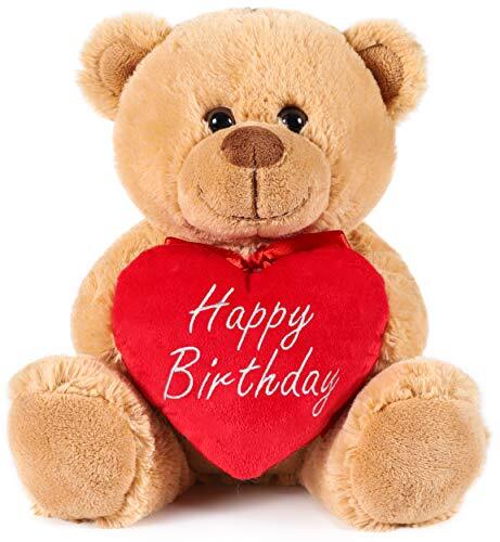 BRUBAKER Teddy Pluche Beer met Hart Rood - Happy Birthday - 25 cm - Teddybeer Pluche Teddy Knuffel - Bruin Lichtbruin