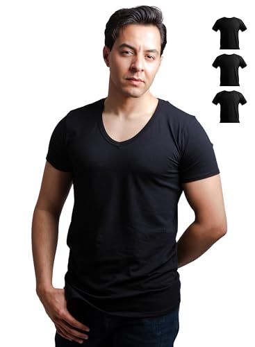 SKIPPER 3-pack heren-T-shirt met diepe V-hals I Stretch basic T-shirts in zwart I Onderhemd van 95% katoen en 5% elastaan Business onderhemd voor heren I Oeko-TEX-gecertificeerd I S