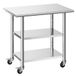 VEVOR table de travail pour cuisine, 3 étages, acier inoxydable avec roulettes, 3 étagères, 915 x 610 x 864 mm, charge max. du plan de travail 227 kg, préparation restaurant hôtel restauration