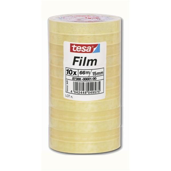 Tesa Film Standaard Plakband - 15mm x 66m - Transparant - 10 stuks