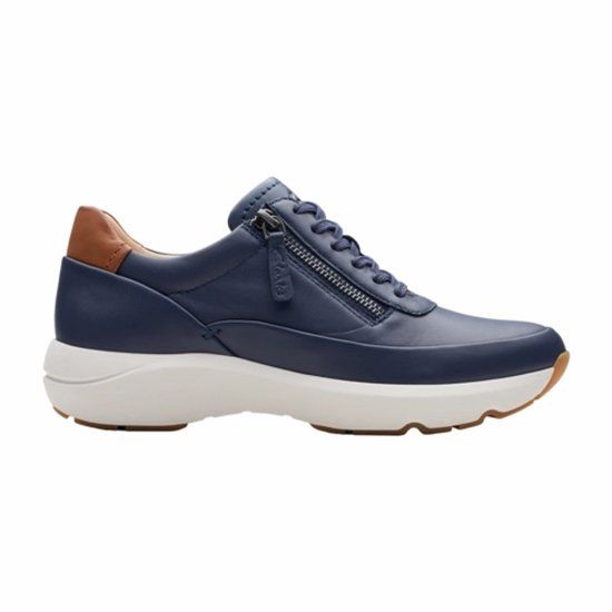Clarks Shoes Tivoli Zip Navy Leather Women's Sneakers - Size 40