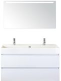 BES LED Maxx XL Badmeubelset 120 cm - Wit Hoogglans - Wastafel Kube Enkel 2 Kraangaten met Sence Spiegel