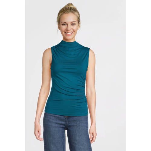 Anytime donkercyaan jersey top met gedrapeerd detail