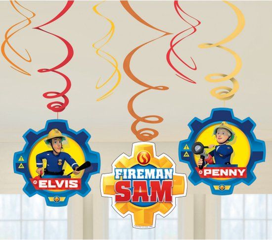 AMSCAN - 6 hangversieringen Brandweerman Sam