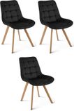 LEOBERT Set van 3 eetkamerstoelen SORIA - Zwart fluweel - Eiken poten - Modern design