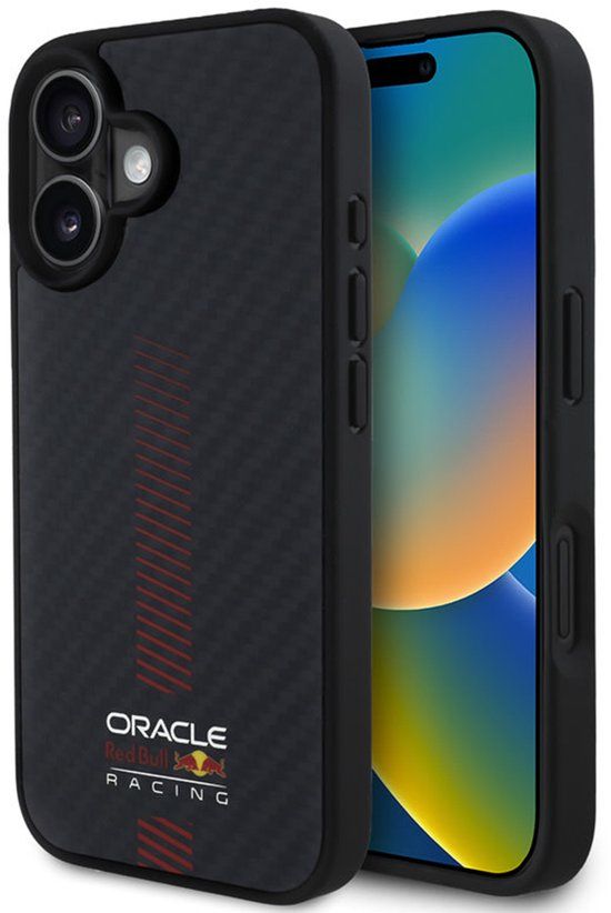 Red Bull Racing iPhone 16 Backcover hoesje Magsafe - Carbon Fiber - Powerbar - Zwart
