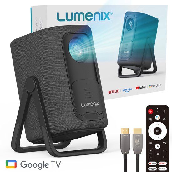 Lumenix AIR – Google TV – Home Cinema Projector - Full HD 1080p (4K Supported) - WiFi 6 & Bluetooth 5.2 - Autofocus & Auto Keystone