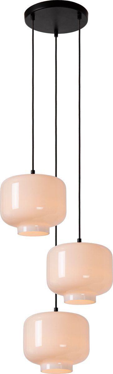 Lucide MEDINE Hanglamp - Ø 46 cm - 3xE27 - Opaal - Zwart