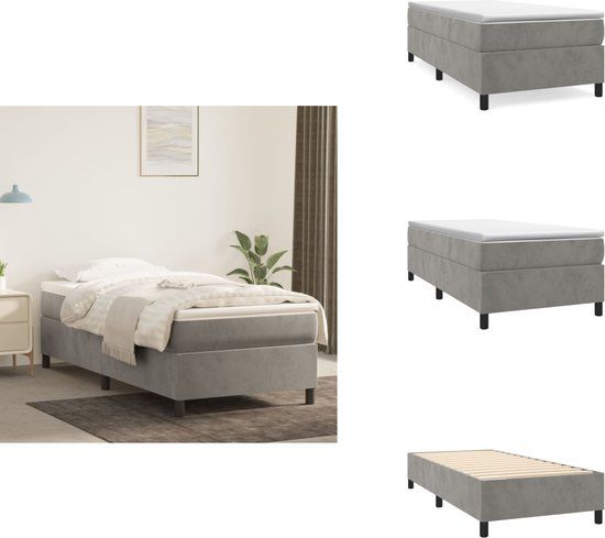 vidaXL Boxspring met matras, fluweel, lichtgrijs, 80x200 cm