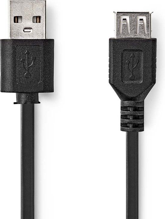 Nedis USB-kabel - USB 2.0 - USB-A Male - USB-A Female - 2m - Zwart