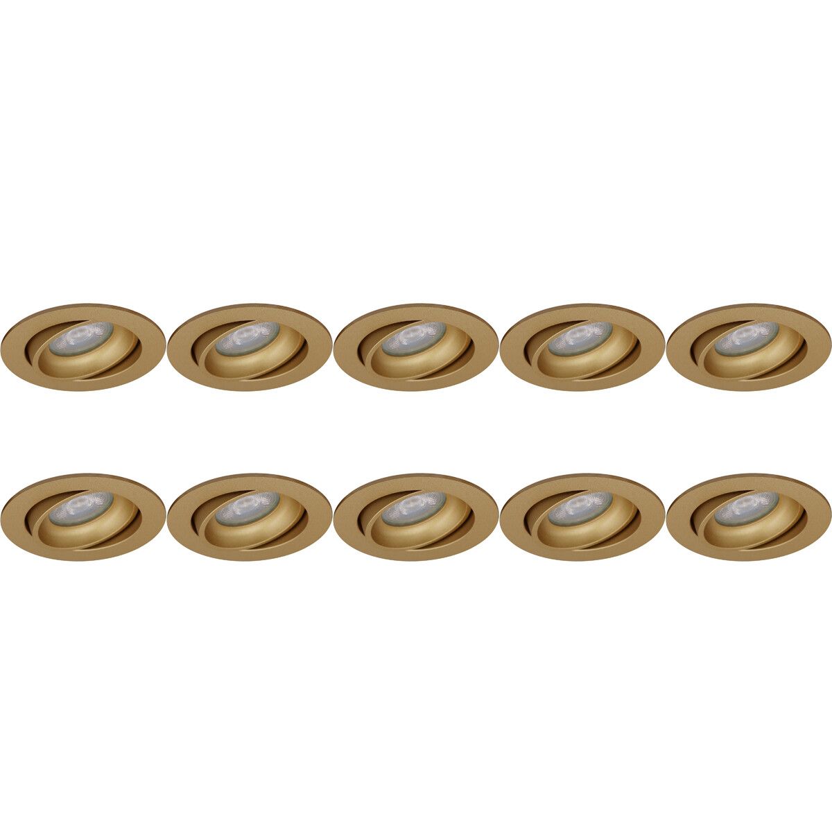 BES LED Spot Armatuur 10 Pack - Pragmi Delton Pro - GU10 - Rond - Mat Goud - Kantelbaar - Ø82mm