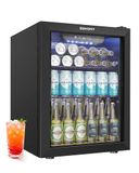 EUHOMY Drankenkoelkast, 68 blikjes/48 liter, mini-koelkast met glazen deur, bierkoeler, tafel-drankkoelkast, vrijstaande koelkast met led, verstelbaar rek en digitaal display, zwart