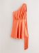 Next - Dames - Satijnen mini-jurk met blote schouder en textuur - Tall - Oranje