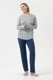 Mey Dames Pyjama – Soft Leo – Lange Mouw & Lange Broek – 100% Katoen – Deep Marine - 48