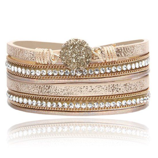 Deja Jewels Lookinggoodtoday Champagne Multilayer Armband met Steen