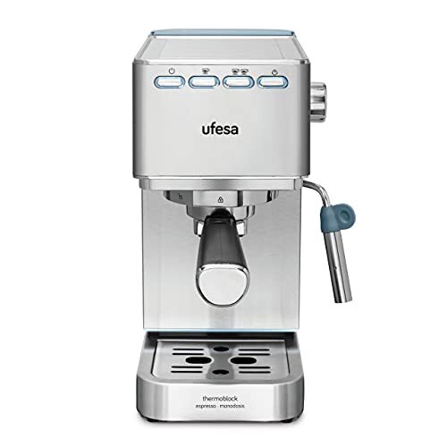 UFESA CE8020 Capri Espresso- en cappuccinoapparaat, 20 bars, 1350W, Thermoblock-verwarmingssysteem, Instelbare melkopsysteem, 2 Koffiespecialiteiten: gemalen koffie of pads, Waterreservoir 1.4l