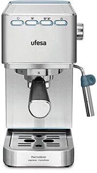 UFESA CE8020 Capri Espresso- en cappuccinoapparaat, 20 bars, 1350W, Thermoblock-verwarmingssysteem, Instelbare melkopsysteem, 2 Koffiespecialiteiten: gemalen koffie of pads, Waterreservoir 1.4l