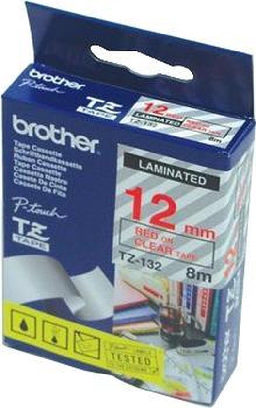 Brother Gloss Laminated Labelling Tape - 12mm, Red/Clear