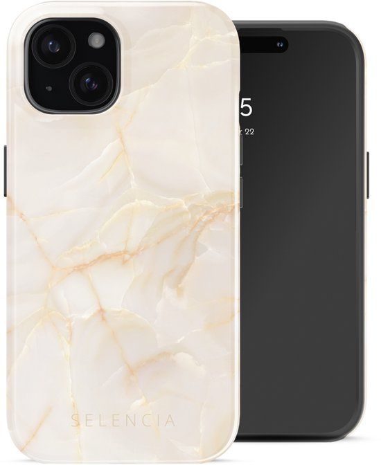 Selencia Hoesje - Geschikt voor Apple iPhone 15 - Backcover geschikt voor MagSafe - Golden Beige Marble