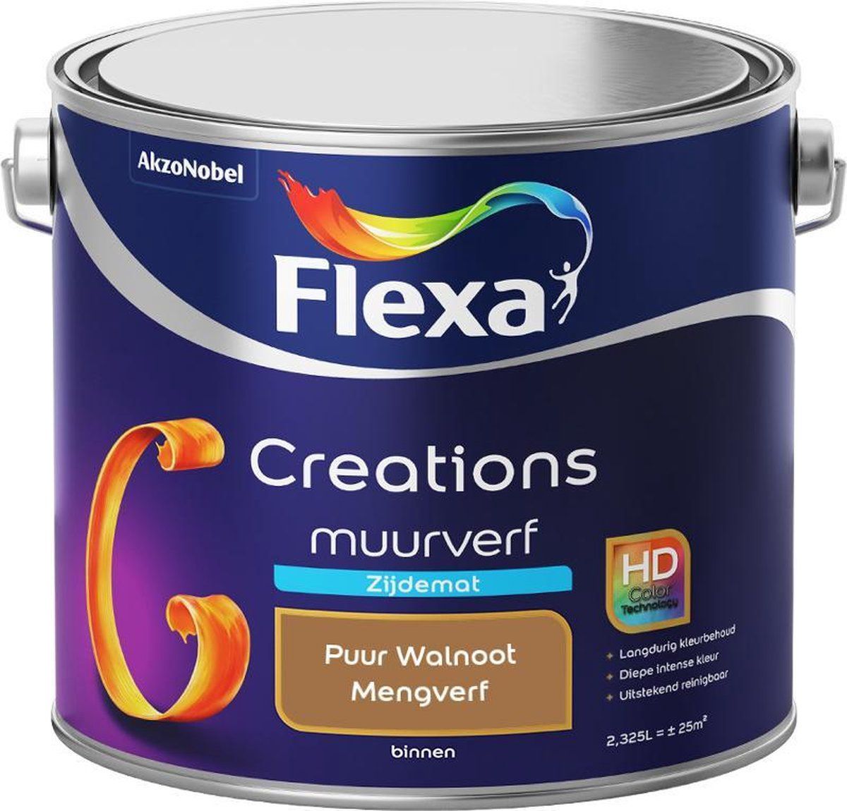 FLEXA Creations Muurverf Zijde Mat - Puur Walnoot - 2,5 liter
