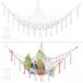OTraki 2 stuks pluche opbergnet, 100 x 135 cm, hangmat voor speelgoed in boho-stijl, macramé-stijl, pluche tas om op te hangen, voor kinderkamer (gebroken wit en regenboog)