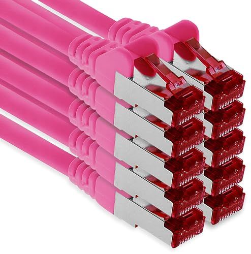 Netwerkkabel 1aTTack.de - 10x 1m CAT6 Patchkabels S/FTP PIMF Afgeschermde CAT.6 RJ45 Netwerkkabel Ethernetkabel DSL LAN Router Switch Modem Patchpaneel - magenta - 10 stuks