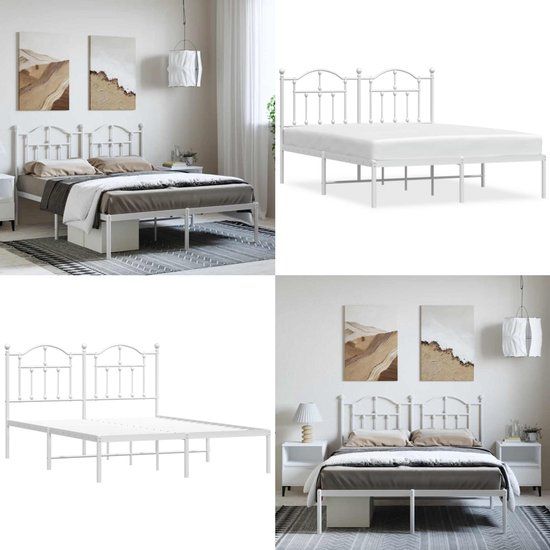 vidaXL Bedframe met hoofdbord metaal wit 135x190 cm