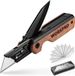 WORKPRO Couteau de poche pliable en aluminium avec manche en bois et clip de ceinture, Liner Lock, changement rapide, 10 lames supplémentaires incluses