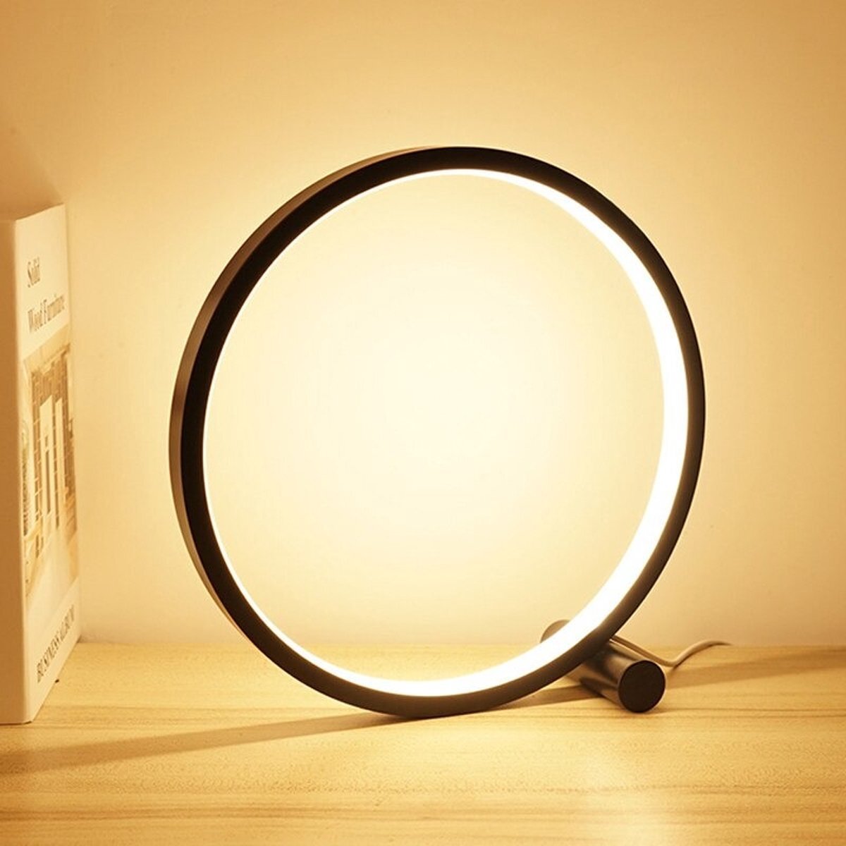 Kristmar Circle dimbare lamp - Ronde sfeerlamp met 3 lichtstanden - Modern sfeerlampje - Duurzame LED verlichting - ?25 cm - Warm-Wit licht - aluminium - Zwart