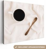 OneMillionCanvasses Canvas Schilderij Koffie - Lepel - Mok - 40x30 cm - Wanddecoratie