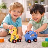 Marionette Wooden Toys Houten Dierfiguur Speelgoedauto - Blauw/Geel