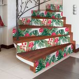 Ambiance Sticker Zelfklevende trap, tegels, trap, tropisch, Manea, zelfklevend, voor trappen, cementtegels, 2 stroken van 31 x 108,5 cm