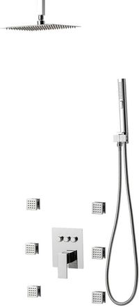 Vevor Douchesysteemset met 10 inch regendouchesysteem / 6 lichaamssproeiers / 2-in-1 handdouche, draaibaar regenkopsysteem (3 functies), messing klep en afwerkingsset, chromen badkamer