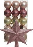 Bellatio Decorations Kaemingk B.V. Kerstballen 30x st - roze/champagne- 6 cm -met ster piek oudroze- kunststof