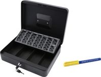 Olympia 6031 CB 770 Plus geldcassette inclusief GENIE valsgeldtester (van gepoedercoat staal, intrekbare handgreep, met munttelplank, veiligheidscilinderslot, 30 x 24 x 9 cm), zwart
