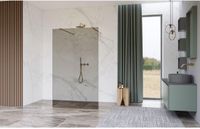 FortiFura Galeria Vrijstaande Inloopdouche - 100x200cm - Rookglas - Antikalk - 8mm Veiligheidsglas - Geborsteld Messing (Goud)