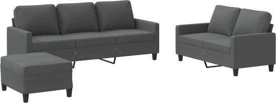 vidaXL 3-delige Loungeset met kussens stof donkergrijs