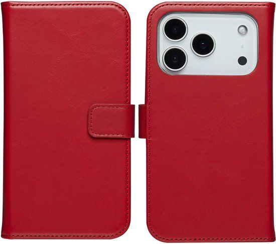 Selencia Echt Leren Bookcase - Rood - Geschikt voor Apple iPhone 17 Pro Max