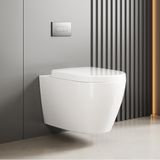 Garvee D-vorm hangtoilet zonder brede spoelrand - wit keramiek, modern design, UF zitting met softclose en snelopening, compact en efficiënt - kleur: Europees toilet zonder spoelrand