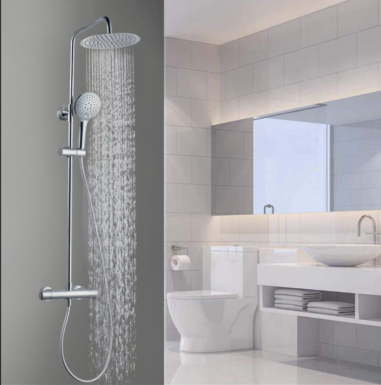 Opbouw Regendouche met Thermostaatkraan Chroom messing Miami 25 cm Rond