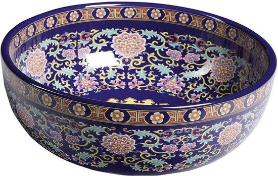 Sapho Priori Waskom Rond 40.5x15.5 cm Keramiek Paars met Ornamenten