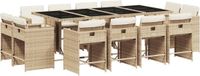 vidaXL 13-delige tuinset met kussens, beige, van polyrotan