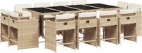 vidaXL 13-delige tuinset met kussens, beige, van polyrotan