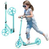 FANTASK In hoogte verstelbare kickscooter, inklapbaar, praktische sportstep met led-wielen en ABEC-7 kogellagers, cityroller 100 kg draagkracht (turquoise)